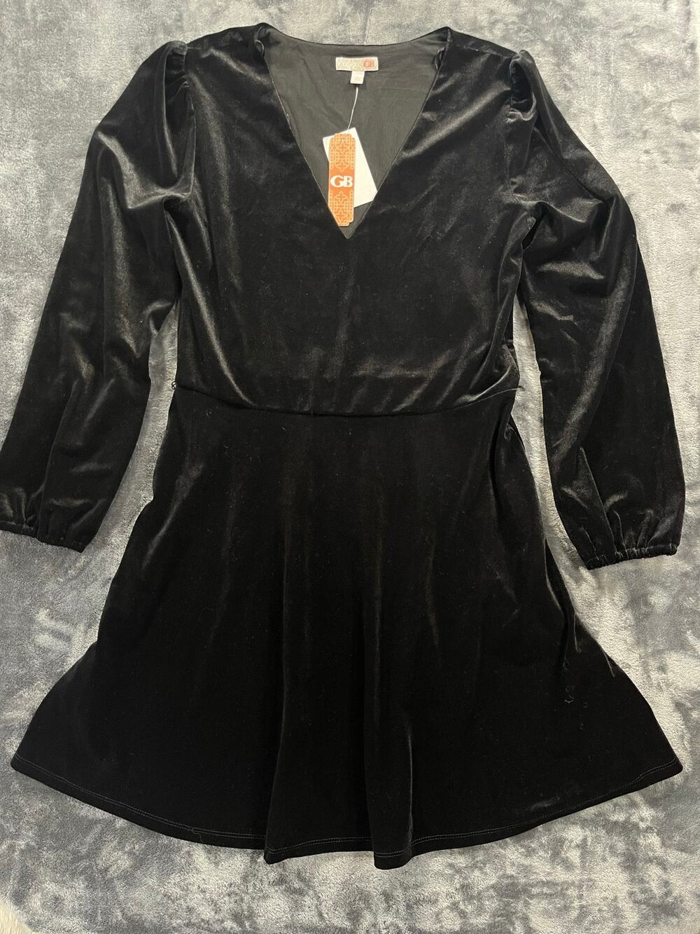 Gianni Bini GB NWT Black Plush Stretch Velvet Mini Dress L NWT